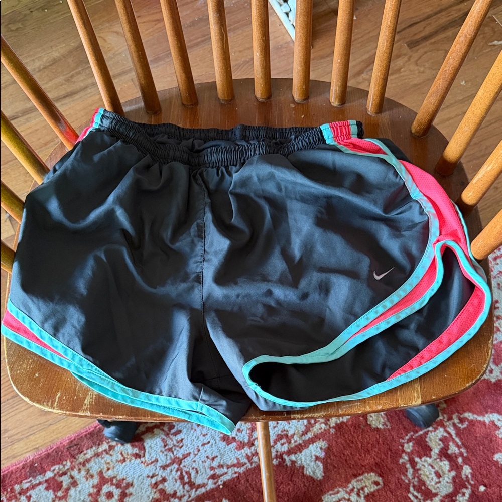 Nike Black Athletic Shorts with Pink and Teal Trim